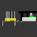 Industrial Equipment Circuit Board Featuring Green Substrate Yellow Connectors Black Components White Square Modules