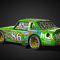 Green Race Car With Number 86 Cartoon Eyes And Decorative Stickers On Body