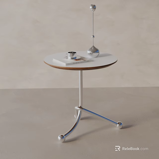 Modern Round Side Table with Wooden Top and Chrome Legs for Stylish Living Room Decor 3d model 