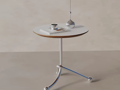 Modern Round Side Table with Wooden Top and Chrome Legs for Stylish Living Room Decor 3d model