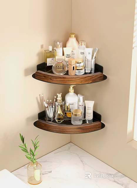 Bathroom Corner Shelf With Perfumes Cosmetics And Skincare Items 3d model 