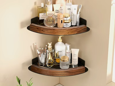 Bathroom Corner Shelf With Perfumes Cosmetics And Skincare Items 3d model