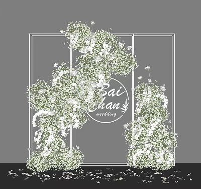 Floral Decoration Backdrop for Bai Shan Wedding with Greenery and White Flowers 3d model