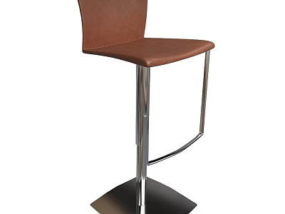 Modern Brown Leather Bar Stool With Chrome Metal Frame And Stable Base 3d model