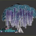 Colorful Cartoon Scene With Purple Green Blue Trees And Small Decorative Elements
