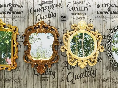 Ornate Framed Decorative Mirrors Hanging on Wooden Wall with Guaranteed Quality 3d model