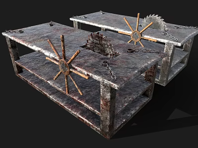 Weapon Crafting Metal Workbenches With Saw Wheels And Rustic Chains 3d model