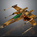 Cosmic Aerospace Ornate Spaceship Design With Golden Red Details And Multi Wing Structure