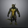 Muscular Mythical Dragon Character With Yellow Chest Scaly Skin And Tail