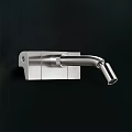 Modern Wall Mounted Stainless Steel Faucet Featuring Sleek Curved Spout And Minimalist Design