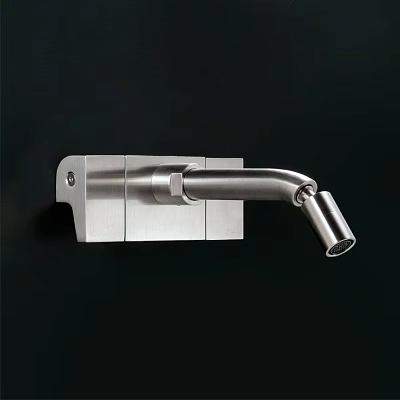Modern Wall Mounted Stainless Steel Faucet Featuring Sleek Curved Spout And Minimalist Design 3d model