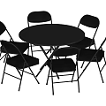 Practical Round Black Dining Table Set With Four Folding Chairs 3d model