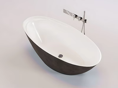 Freestanding Oval Shaped Bathtub With White Interior Dark Exterior And Silver Faucet 3d model