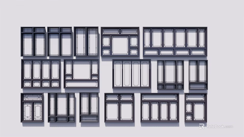 Various Modern Window Designs With Different Frame Styles And Architectural Details 3d model