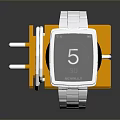 Modern Smartwatch With Square Dial Silver Strap In Orange Box White Straps Displaying Number 5