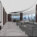 Modern Office Interior Design With Large Windows City View And Gray Sofas 3d model