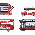 Red Food Trucks With Ice Cream Service Windows Awnings And Tables
