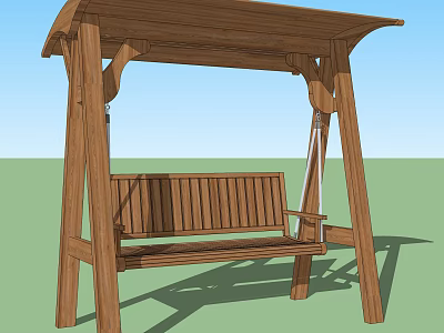 Outdoor Play Equipment Kids Wooden Swing With Canopy Bench Seat And Durable Frame 3d model