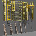 Yellow Metal Stairs And Wooden Ladders With Various Step Structures And Designs