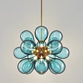 Modern Flower Shaped Chandeliers with Colorful Glass Globes and Golden Centers