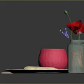 Pink Round Cheese on Wooden Tray with Cheese Toast Plate and Red Flowers in Vase