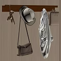 Wall Mounted Coat Rack With Straw Hat Light Jacket And Leather Shoulder Bag 3d model