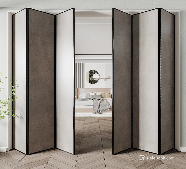 Modern Folding Glass Doors With Neutral Tones For Bedroom Interior Design 3d model 
