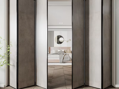 Modern Folding Glass Doors With Neutral Tones For Bedroom Interior Design 3d model