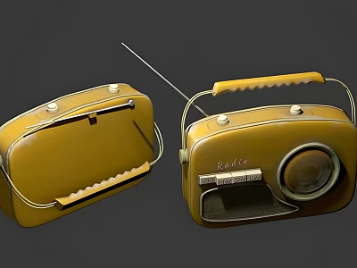 Yellow Retro Portable Radio Headphone Audio With Antenna And Handle Design 3d model
