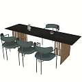 Modern Rectangular Dining Table Set With Teal Chairs And Metal Frame Design 3d model