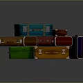 Colorful Vintage Suitcases With Leather Straps And Metal Buckles Stacked