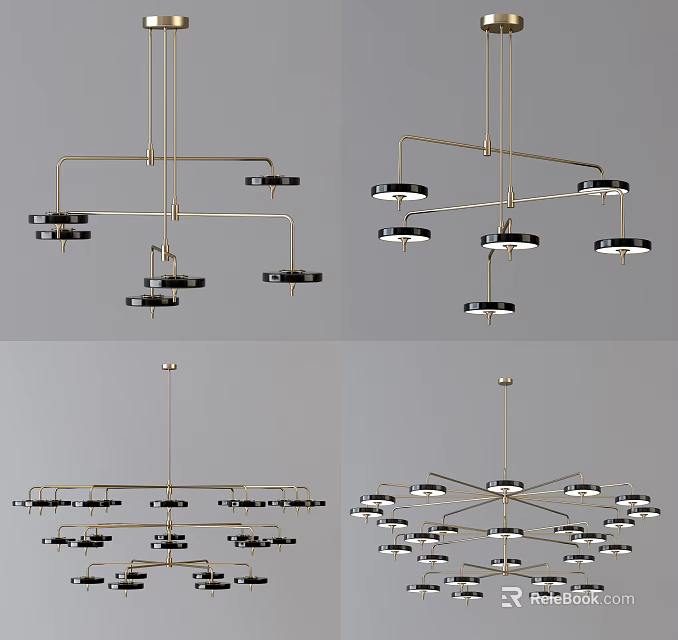 Modern Chandelier Various Designs With Metal Frames And Multiple Light Heads 3d model