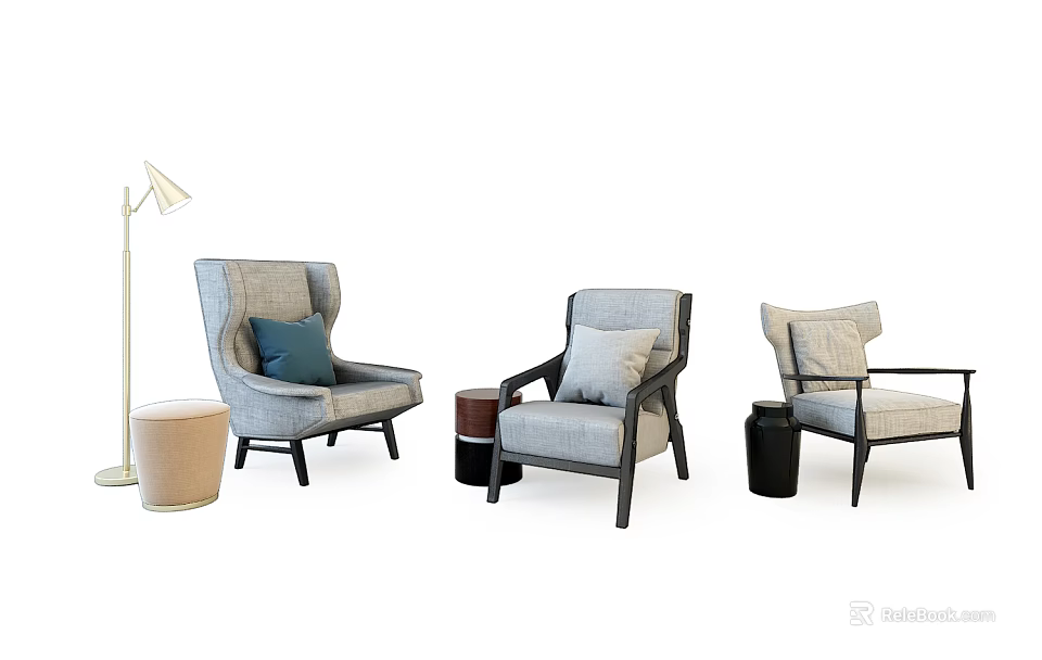 Modern Single Sofa Designs With Different Styles Cushions Floor Lamp And Side Tables 3d model