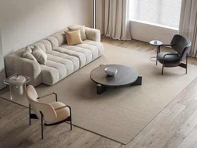 Arflex Strip Sofa Coffee Table Combination Cream Style Double Sofa Leisure Chair 3d model