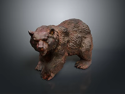 Artistic Detailed Brown Walking Bear Sculpture With Textured Surface And Realistic Features 3d model