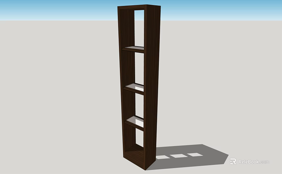 Tall Narrow Modern Wooden Bookcase with Simple Design and Multiple Shelves 3d model 