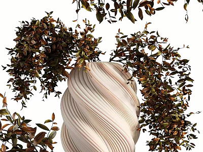 Decorative Ornament Set With Twisted Spiral Design And Green Brown Plant Leaves 3d model