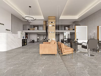 Modern Beauty Hair Salon Interior With Reception Desk Styling Chairs Mirrors And Sofa 3d model