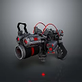 Futuristic Mechanical Weapon With Black Body Red Details And Barrel Design