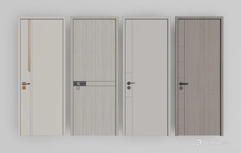 Modern Hinged Doors With Various Designs Wood Grain And Solid Color Finishes 3d model