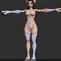 Cat Ear Character 3D Model with Blue Eyes Long Black Hair and White Arm Sleeves