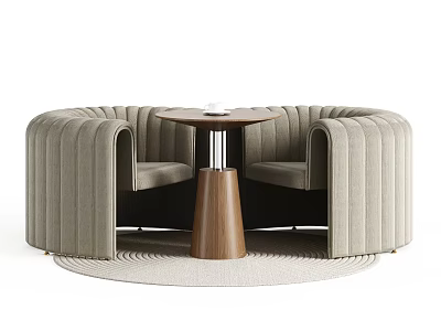 Elegant Round Table And Ribbed Beige Sofa Set With Wooden Conical Base 3d model