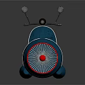 Unique Blue Motorcycle Featuring Red Seat Large Front Wheel And Mirrors