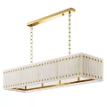 Elegant Modern Rectangular Chandelier With White Body Gold Rivets And Gold Hanging Chains 3d model