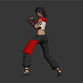 Woman In White Top And Black Pants With Red Accents Wearing Boxing Gloves In Stance