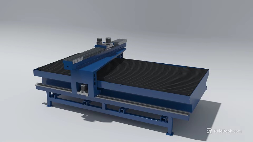 Blue Industrial CNC Cutting Machine With Black Grid Worktable And Mechanical Structure 3d model