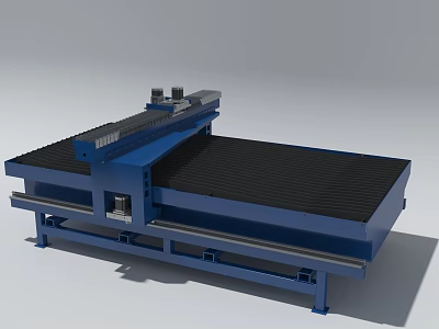 Blue Industrial CNC Cutting Machine With Black Grid Worktable And Mechanical Structure 3d model