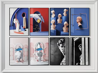 Art Prints Wall Decor Featuring Classical Sculptures Geometric Shapes And Colorful Backgrounds 3d model