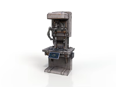 Industrial Mechanical Machine With Control Panel And Mechanical Arm On Metal Base 3d model