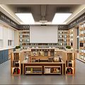 Modern Library Interior With Bookshelves And Displays 3d model
